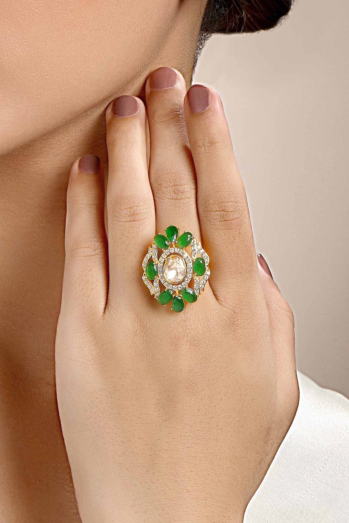 Buy Moissanite Green Polki Ring by Sica for women online at ScrollnShops